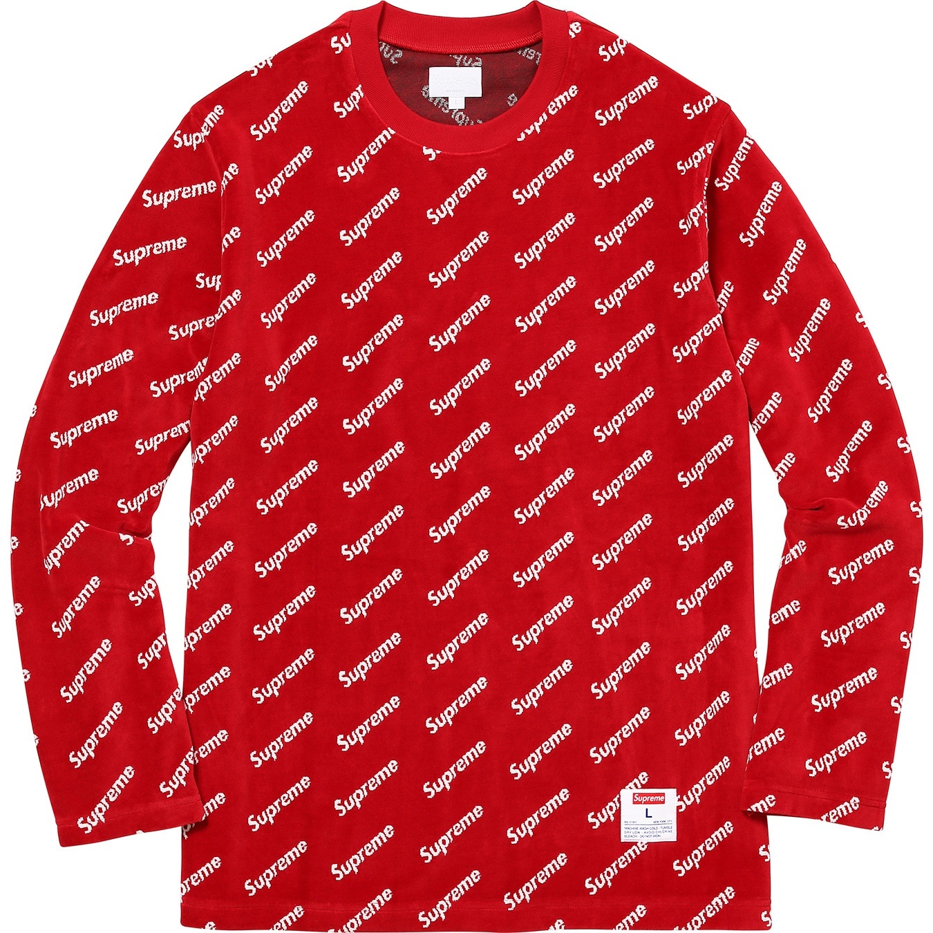 Supreme Velour Diagonal Logo L S Top (FW17) - $110