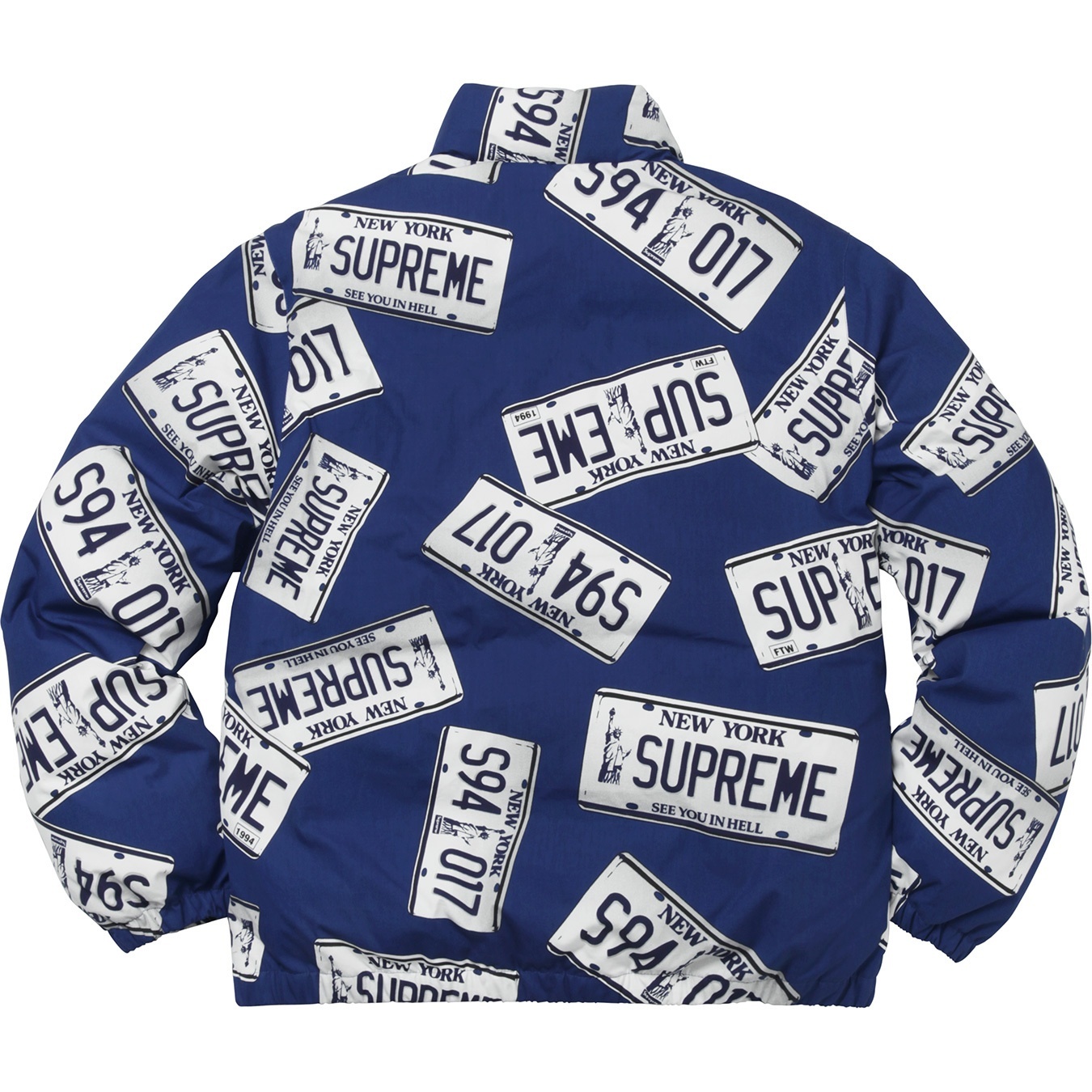 Supreme License Plate Puffy Jacket (FW17) - $348