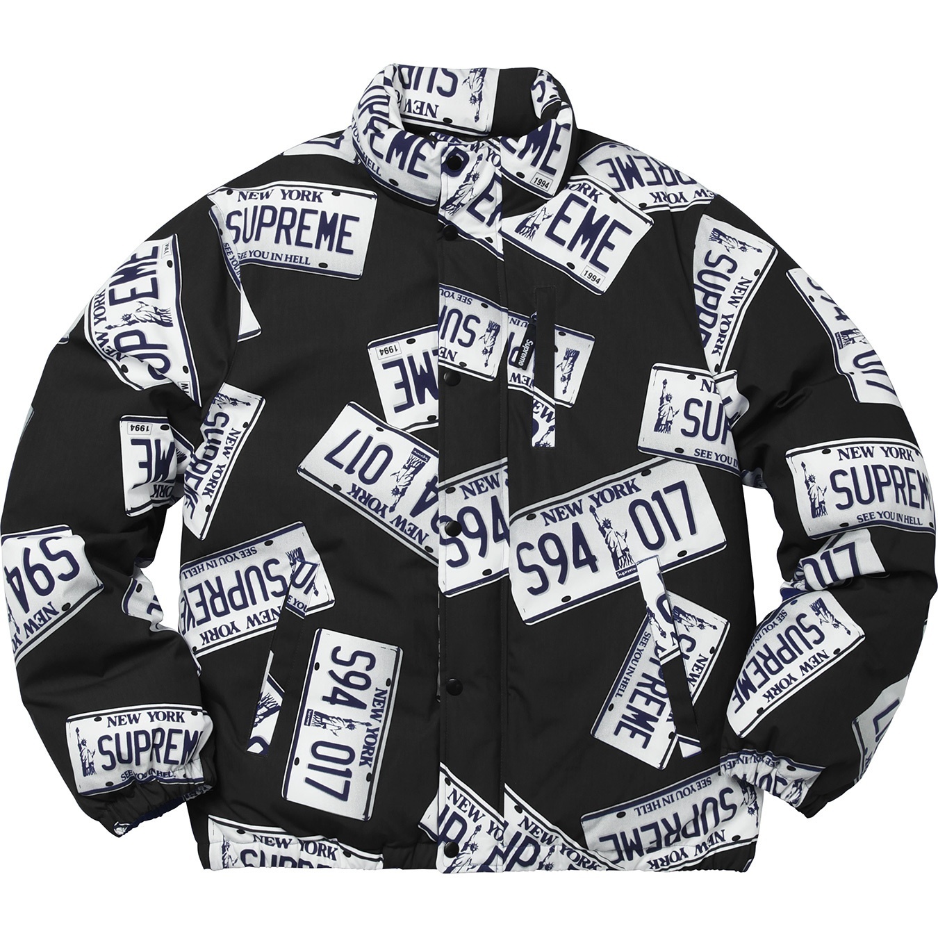 Supreme License Plate Puffy Jacket (FW17) - $348