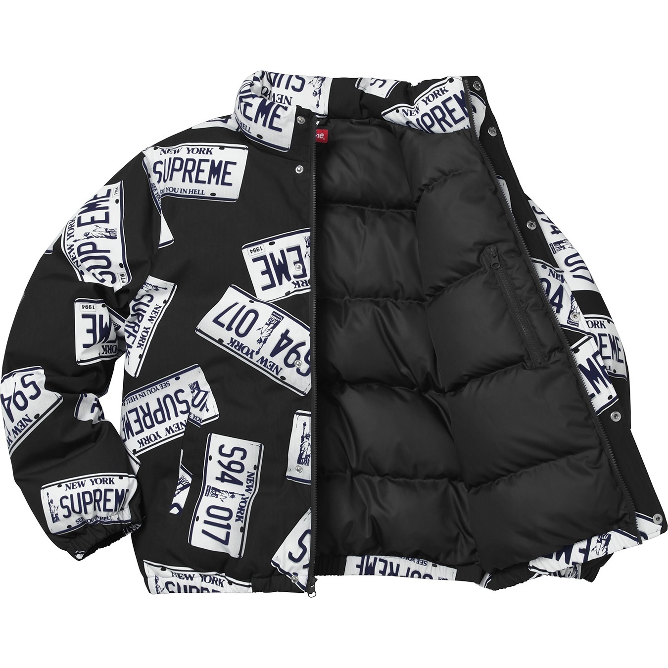 Supreme License Plate Puffy Jacket (FW17) - $348