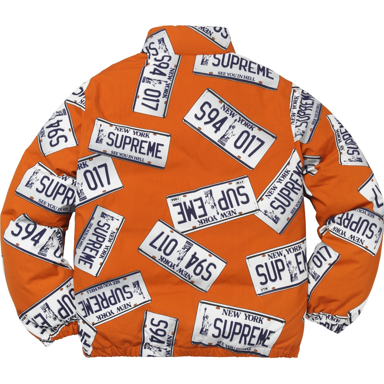 Supreme License Plate Puffy Jacket (FW17) - $348