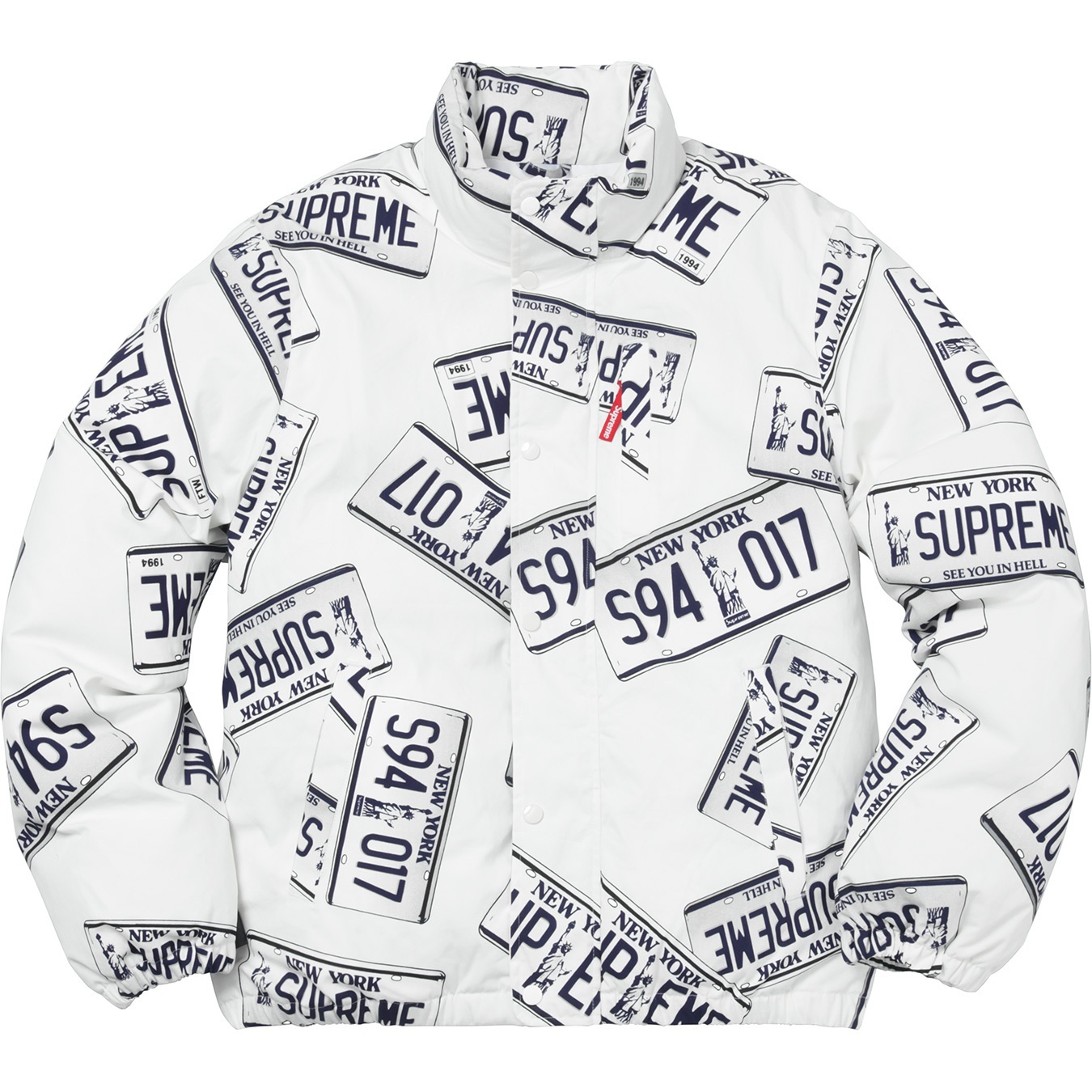 Supreme License Plate Puffy Jacket (FW17) - $348