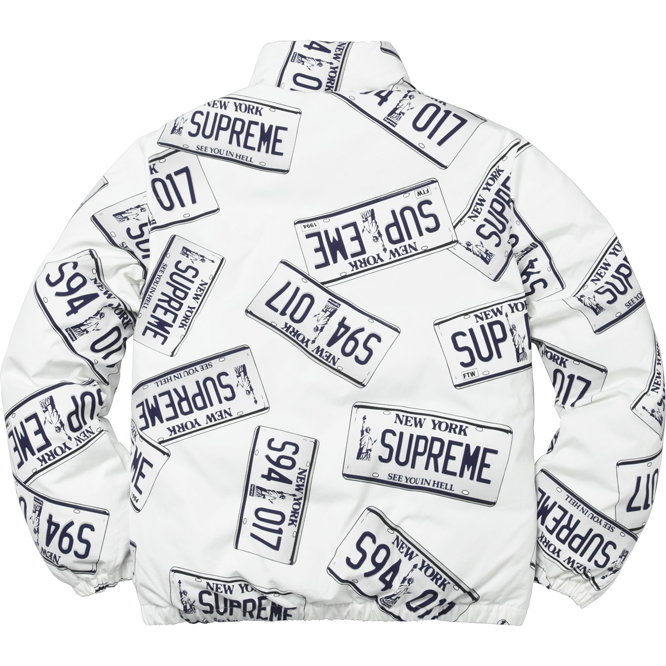 Supreme License Plate Puffy Jacket (FW17) - $348