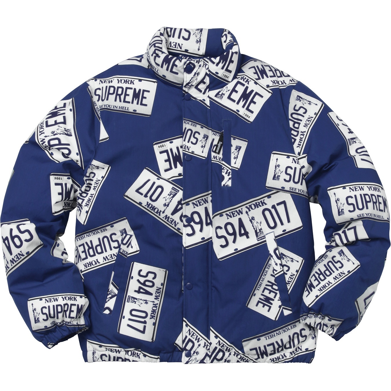 Supreme License Plate Puffy Jacket (FW17) - $348