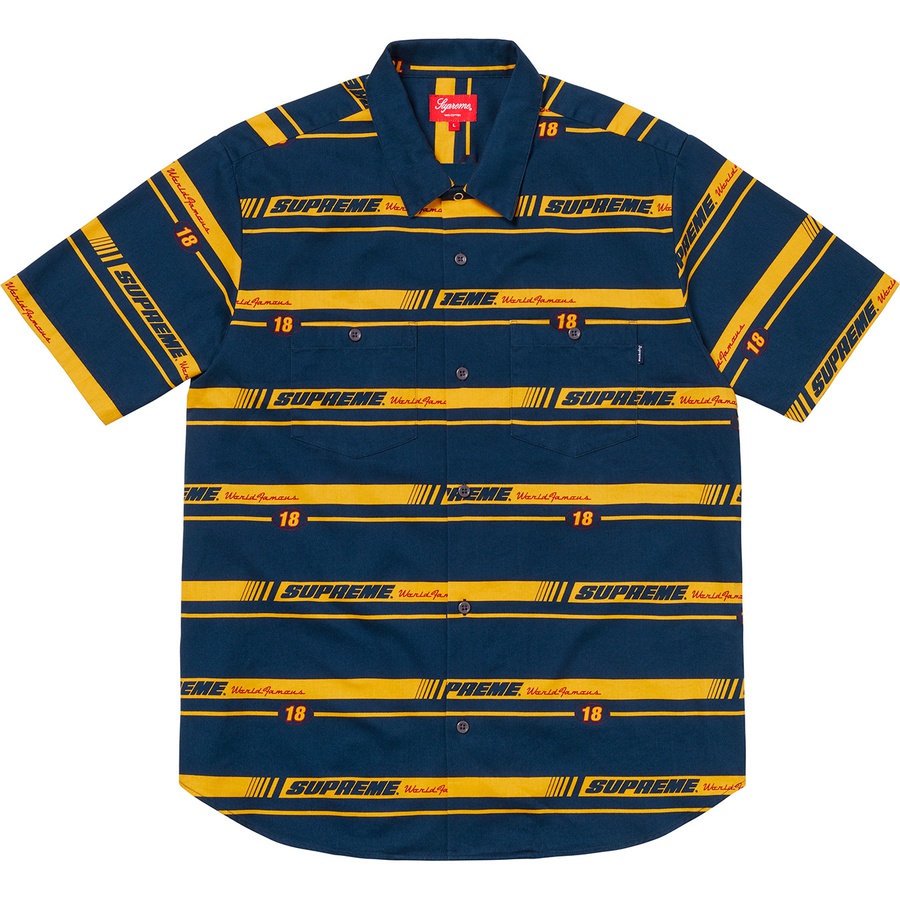 Supreme Striped Racing Work Shirt (FW18) - Navy - $128