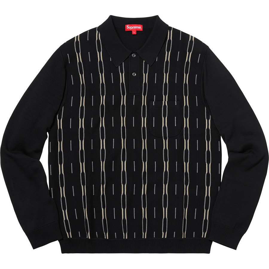 Supreme Vertical Stripe Knit L S Polo (FW18) - Black - $148