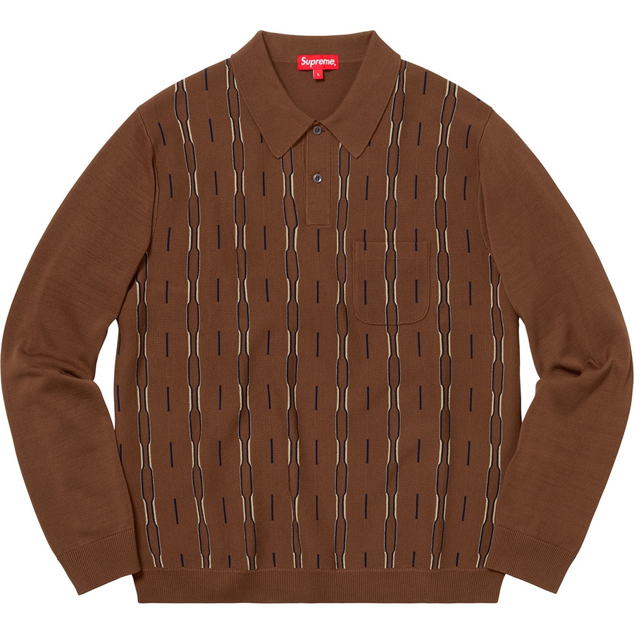 Supreme Vertical Stripe Knit L S Polo (FW18) - Brown - $148