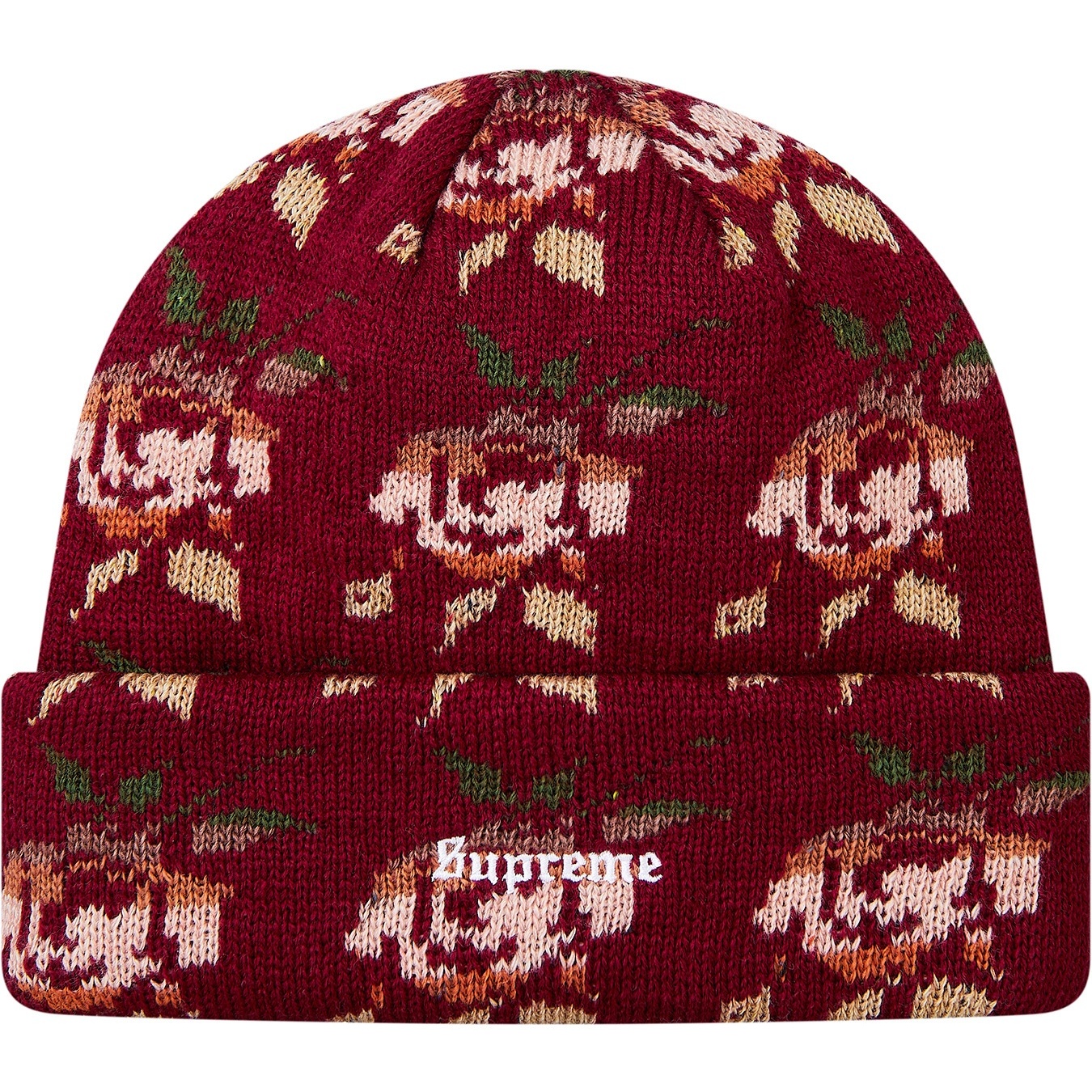 Supreme Rose Jacquard Beanie (FW18) - Burgundy - $36