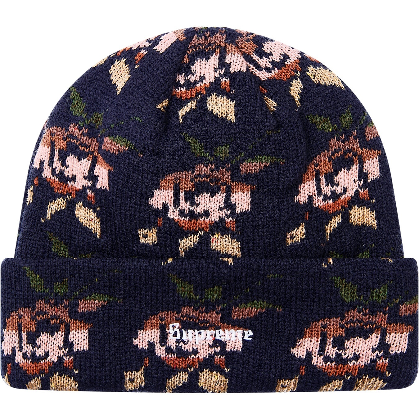 Supreme Rose Jacquard Beanie (FW18) - Navy - $36