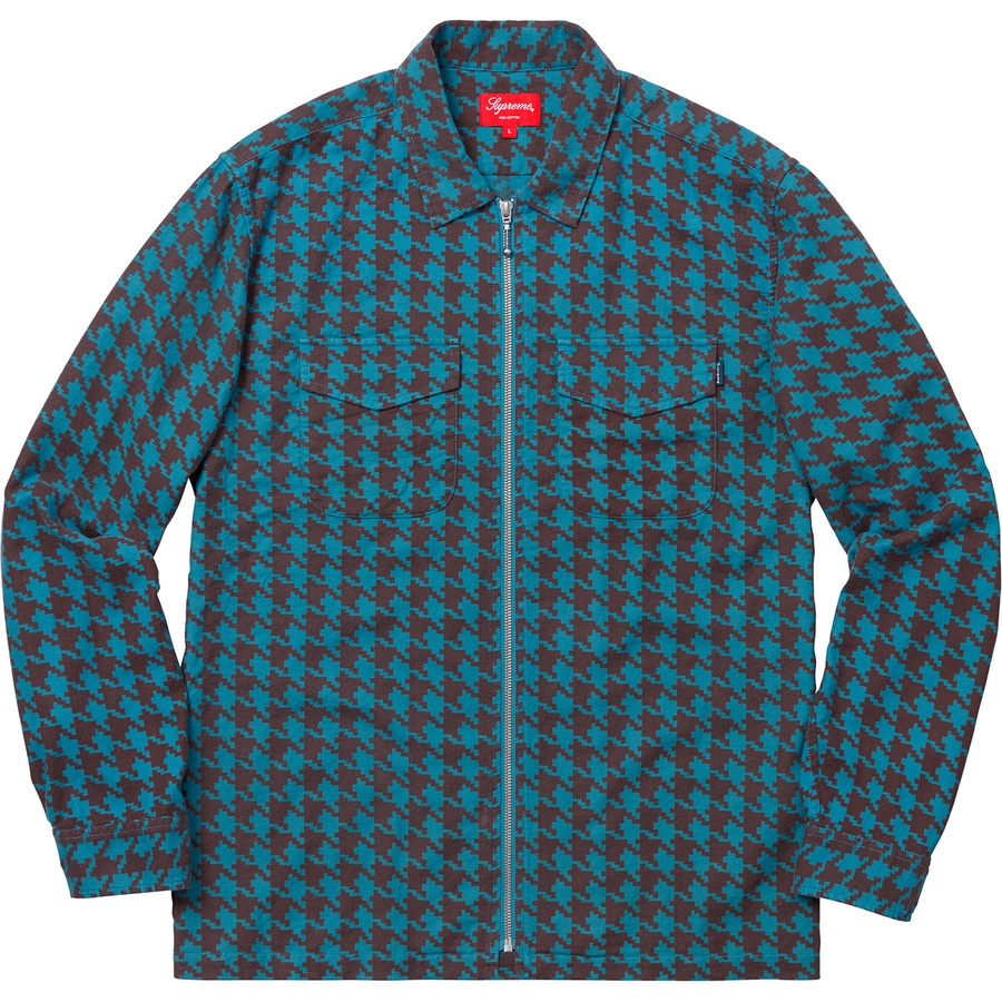 Supreme Houndstooth Flannel Zip Up Shirt (FW18) - Blue - $128