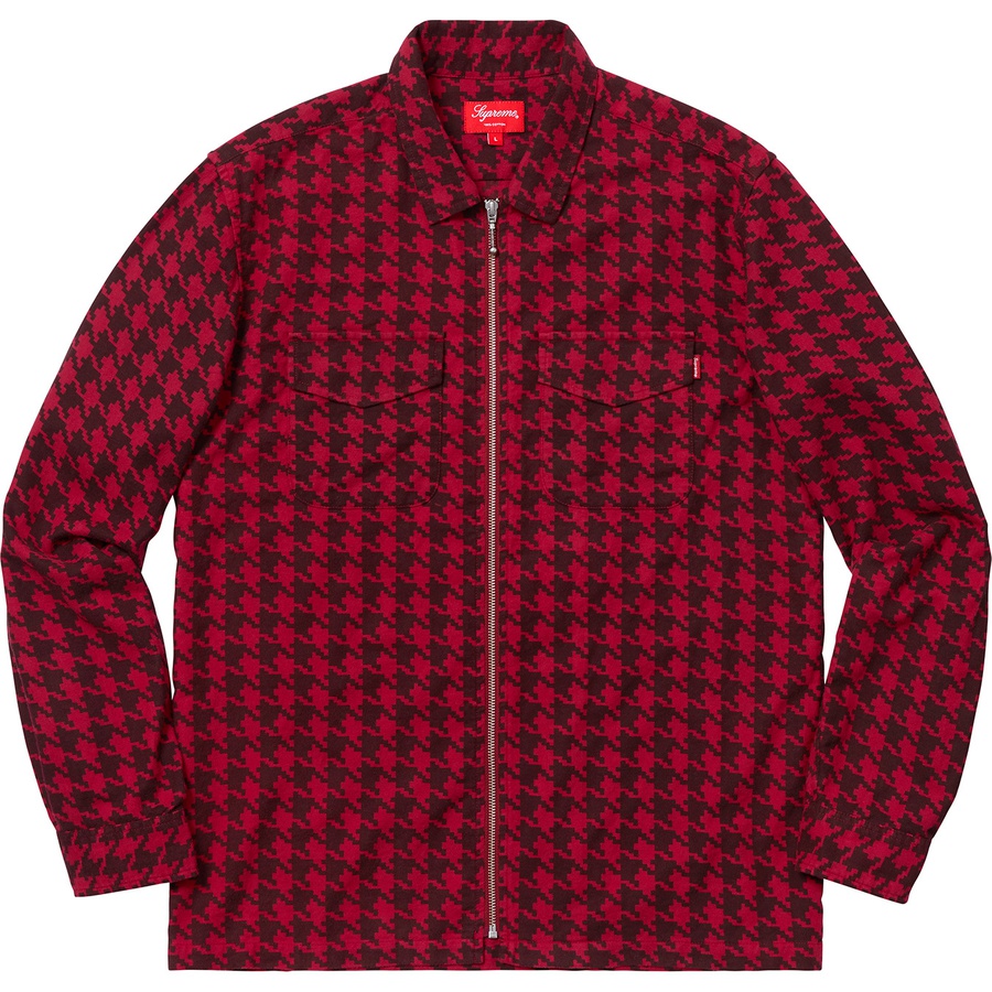 Supreme Houndstooth Flannel Zip Up Shirt (FW18) - Red - $128
