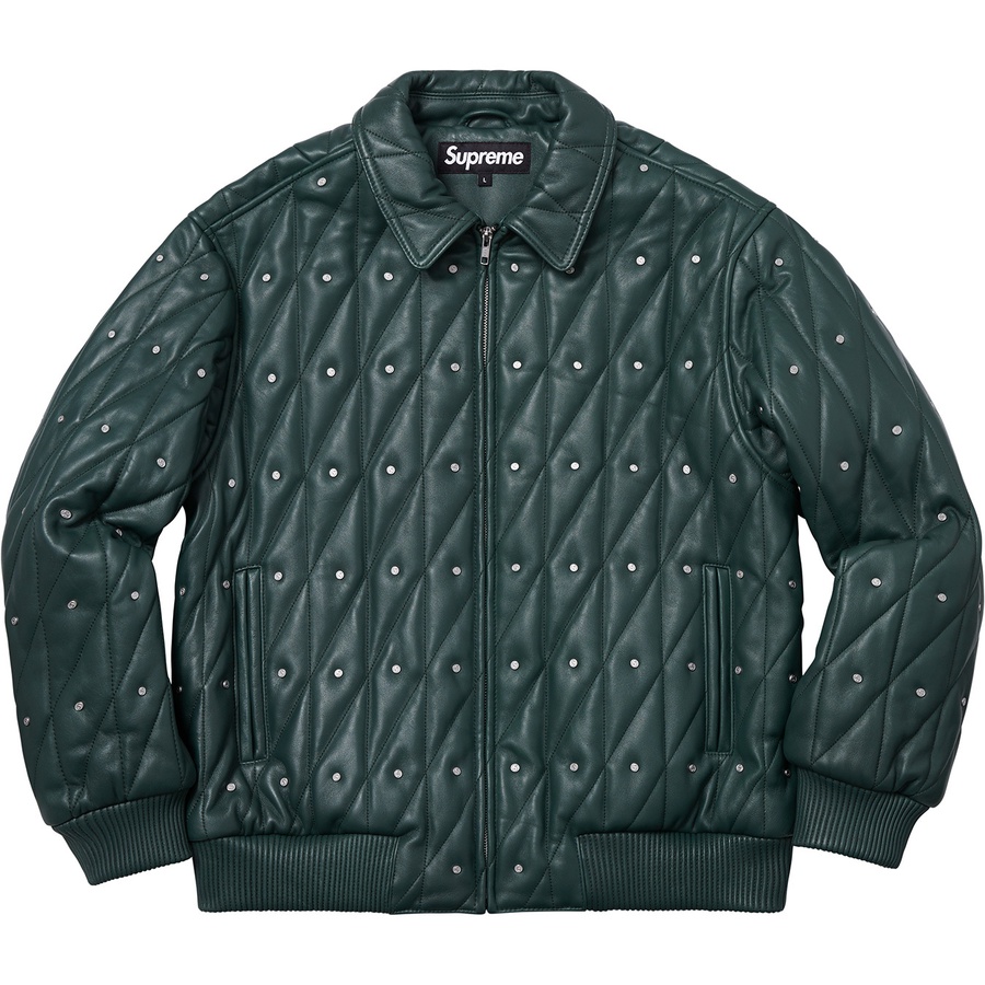 Supreme Quilted Studded Leather Jacket (FW18) - Dark Green - $698