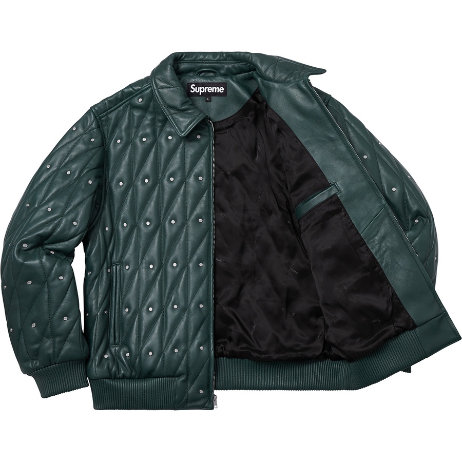 Supreme Quilted Studded Leather Jacket (FW18) - Dark Green - $698