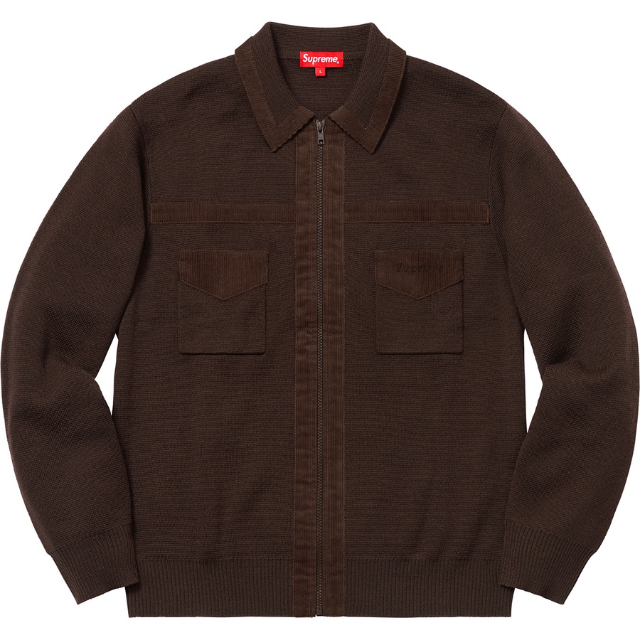 Supreme Corduroy Detailed Zip Sweater (FW18) - Brown - $158