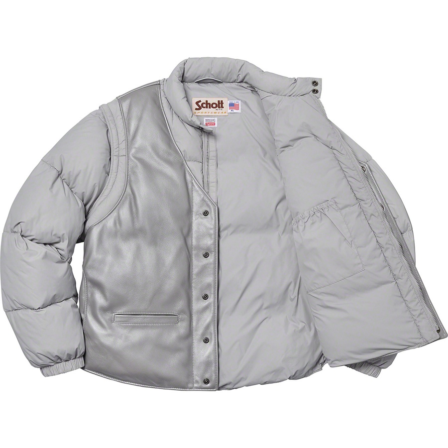 Supreme Supreme Schott Down Leather Vest Puffy Jacket (FW18) - Silver - $628