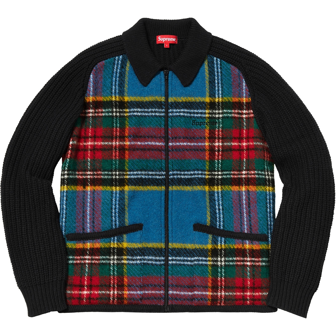 Supreme Plaid Front Zip Sweater (FW18) - Black - $198