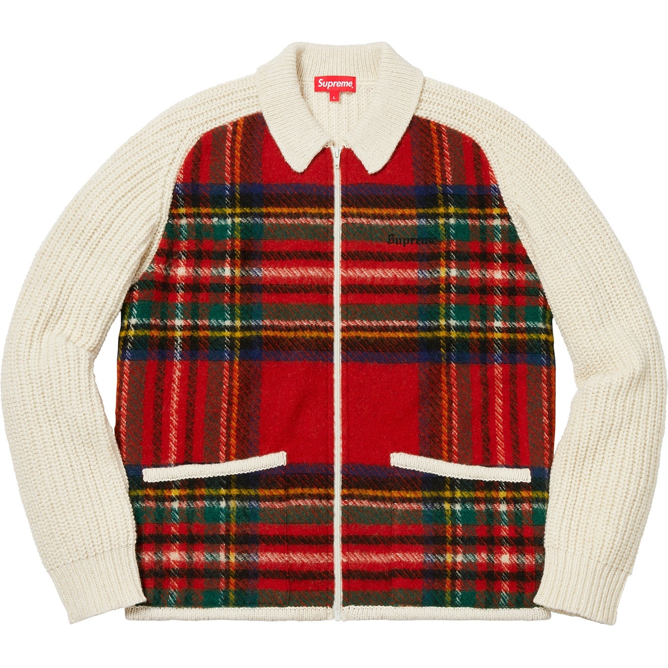 Supreme Plaid Front Zip Sweater (FW18) - Off-White - $198