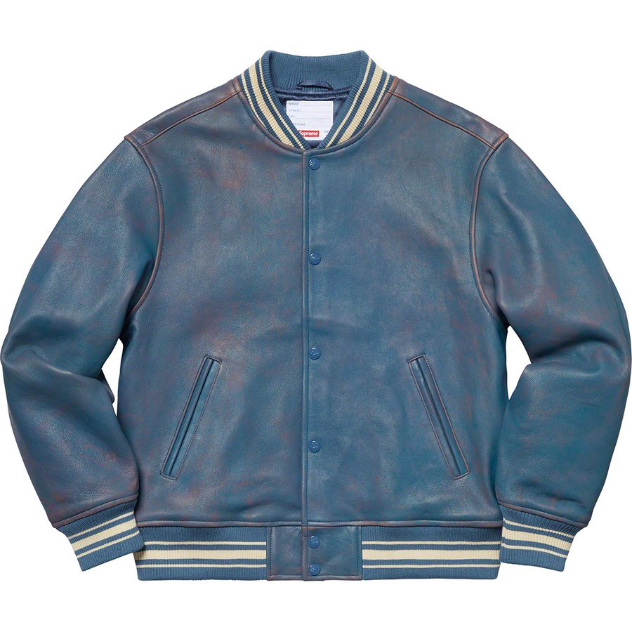 Supreme Leather Varsity Jacket (SS19) - Blue - $698