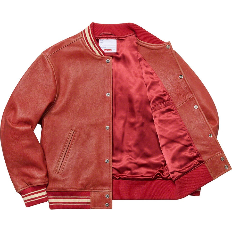Supreme Leather Varsity Jacket (SS19) - Red - $698
