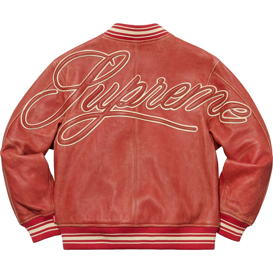 Supreme Leather Varsity Jacket (SS19) - Red - $698