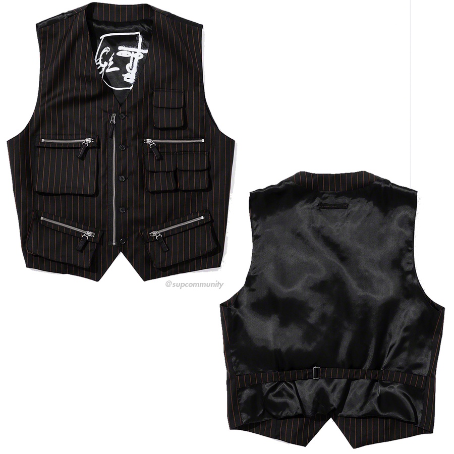 Supreme Supreme Jean Paul Gaultier Pinstripe Cargo Suit Vest releasing on Week 7 for spring summer 2019