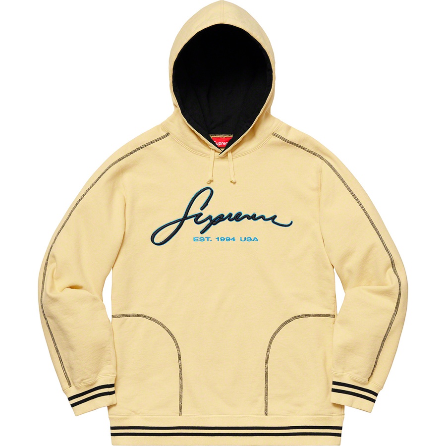 Supreme Contrast Embroidered Hooded Sweatshirt (SS19) - Pale Yellow - $158