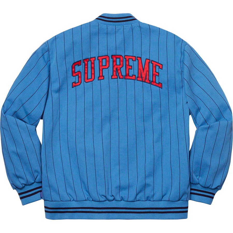 Supreme Pinstripe Varsity Jacket (SS19) - Blue - $188