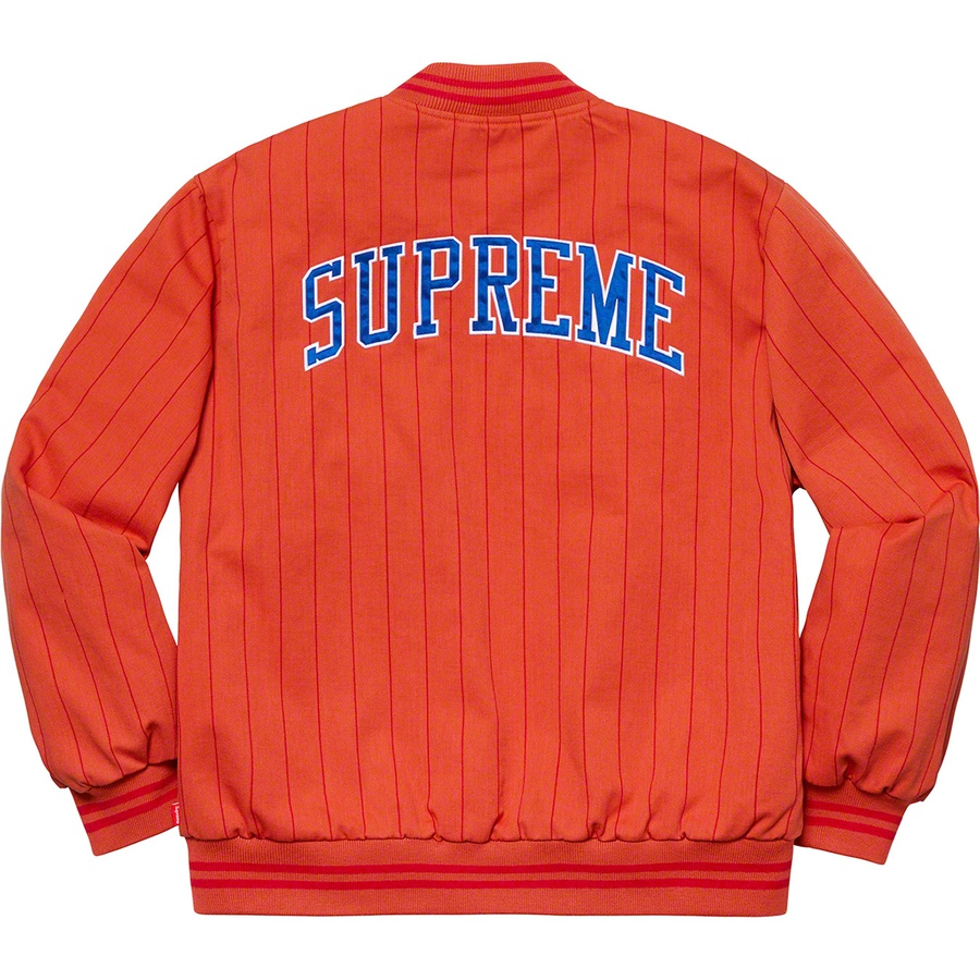 Supreme Pinstripe Varsity Jacket (SS19) - Orange - $188