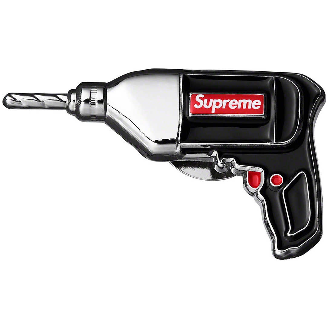 Supreme Power Drill Pin (SS19) - Black - $10
