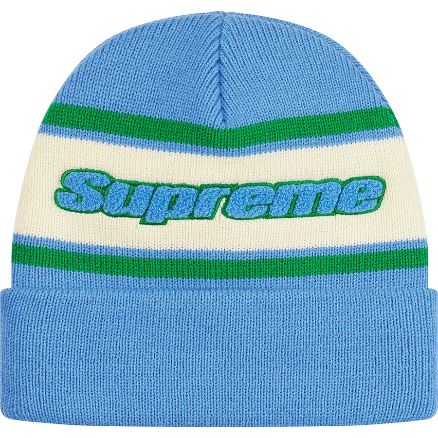 Supreme Chenille Stripe Beanie (FW19) - Light Blue - $36