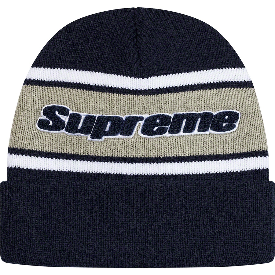 Supreme Chenille Stripe Beanie (FW19) - Navy - $36
