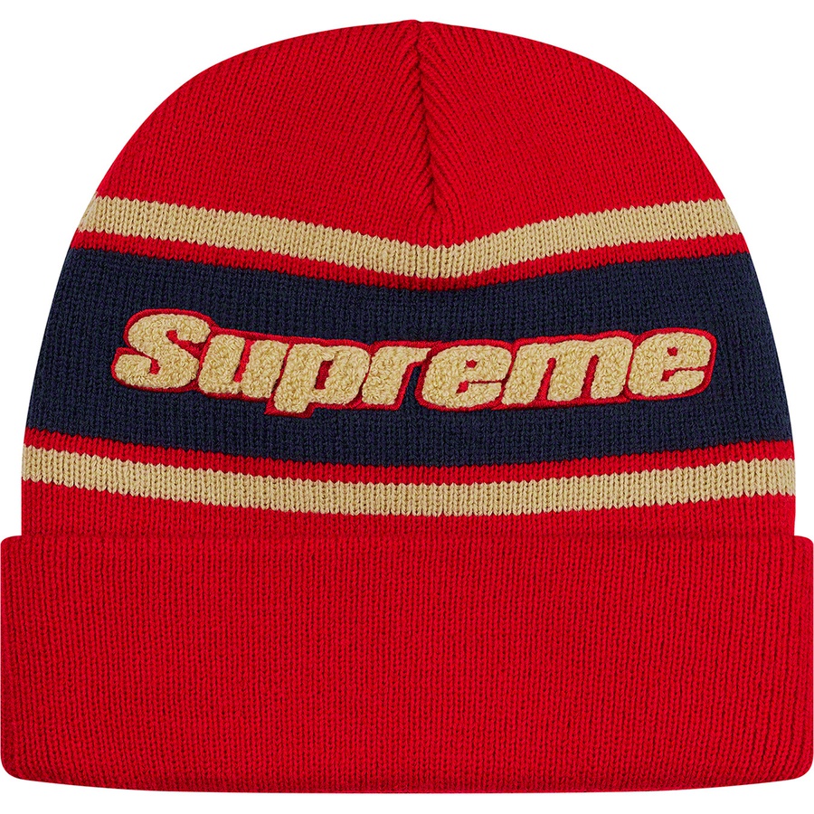Supreme Chenille Stripe Beanie (FW19) - Red - $36