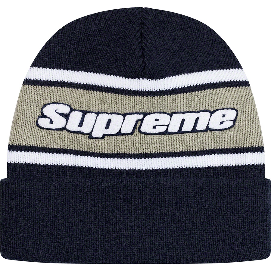 Supreme Chenille Stripe Beanie (FW19) - Navy - $36