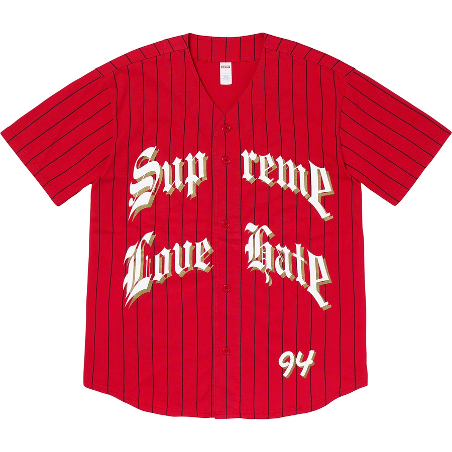 Supreme Love Hate Baseball Jersey (FW19) - Red - $110