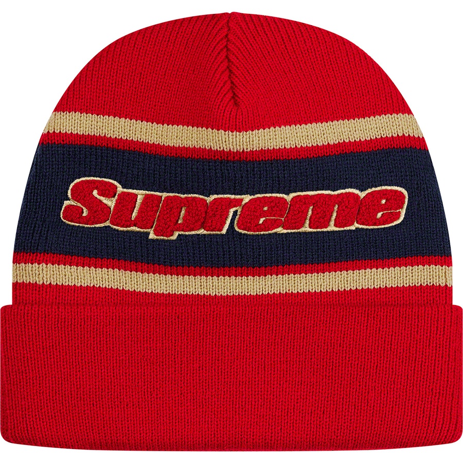 Supreme Chenille Stripe Beanie (FW19) - Red - $36