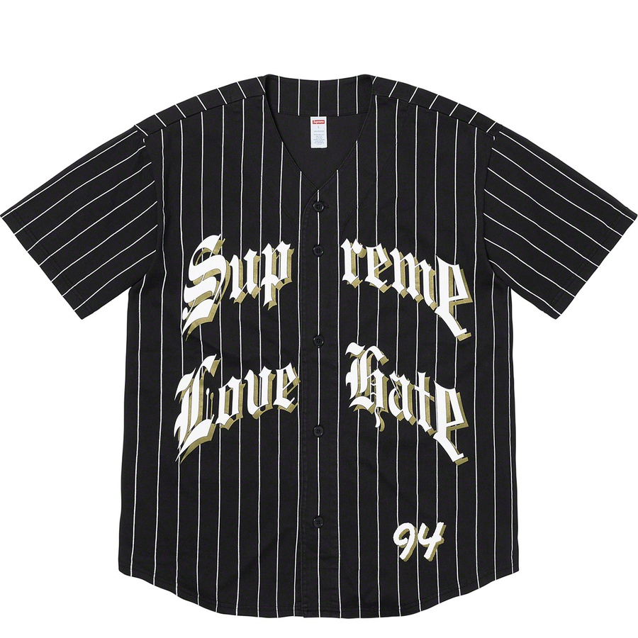 Supreme Love Hate Baseball Jersey (FW19) - Black - $110