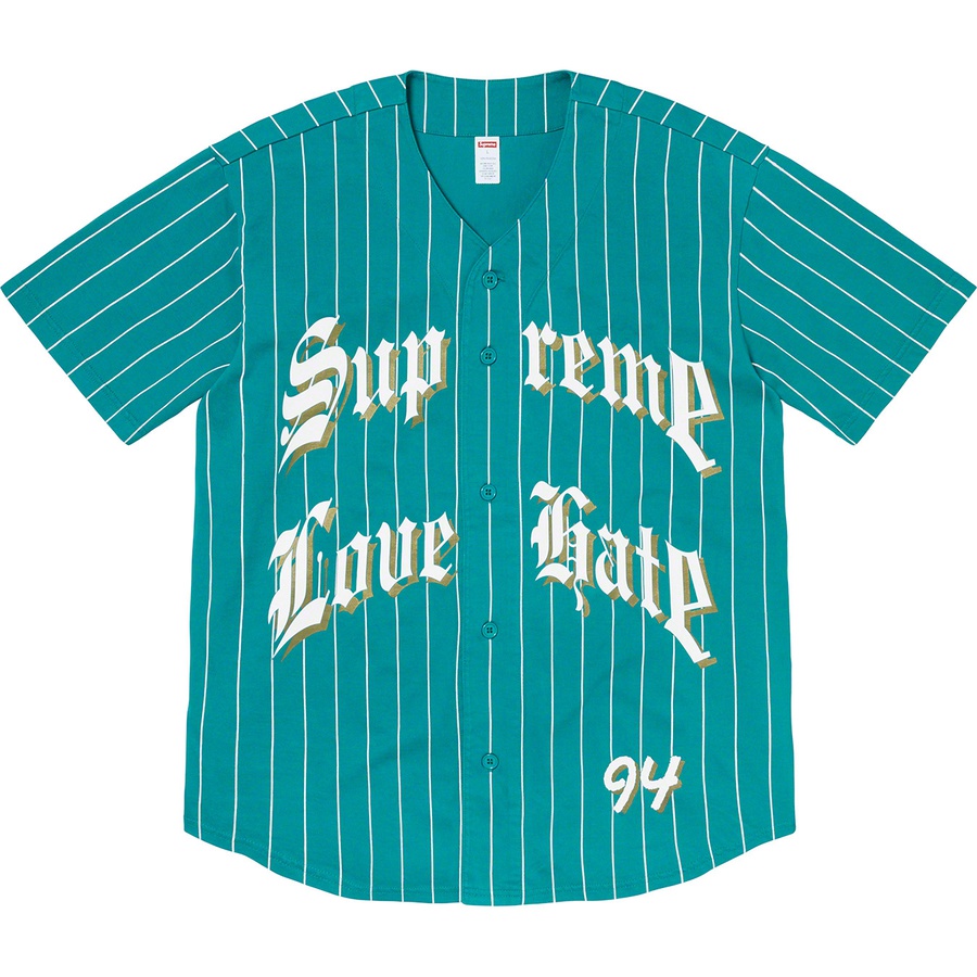 Supreme Love Hate Baseball Jersey (FW19) - Teal - $110
