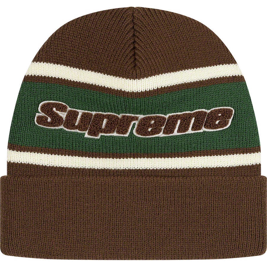 Supreme Chenille Stripe Beanie (FW19) - Brown - $36