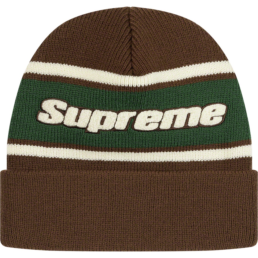 Supreme Chenille Stripe Beanie (FW19) - Brown - $36