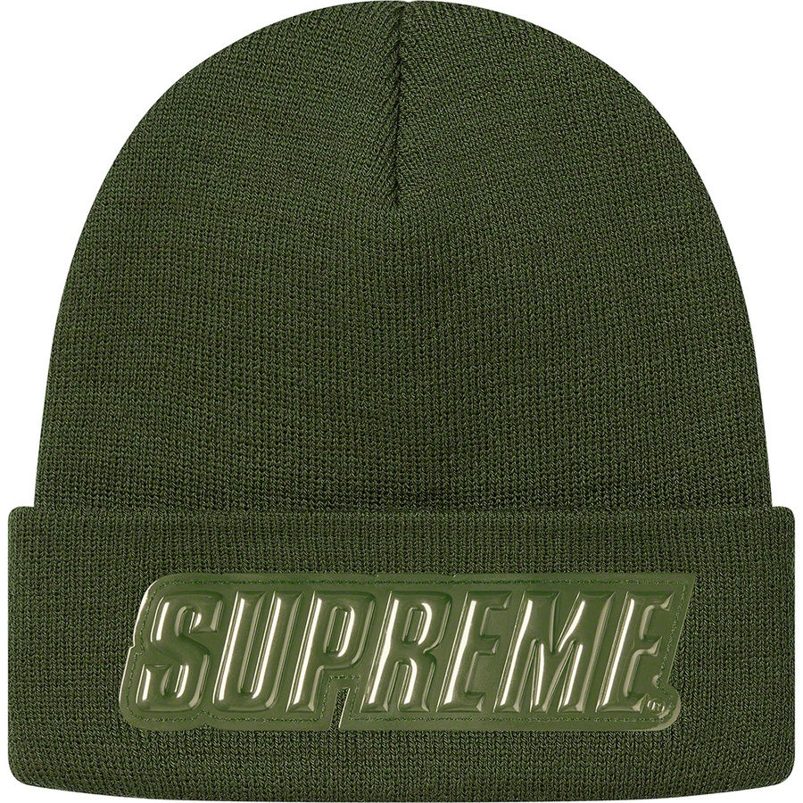 Supreme Raised Patent Logo Beanie (FW19) - Olive - $36