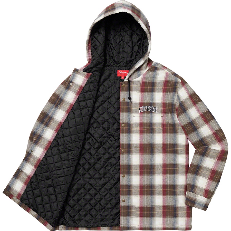 Supreme Quilted Hooded Plaid Shirt (FW19) - Brown - $138
