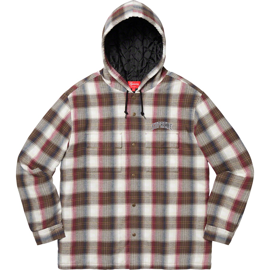 Supreme Quilted Hooded Plaid Shirt (FW19) - Brown - $138