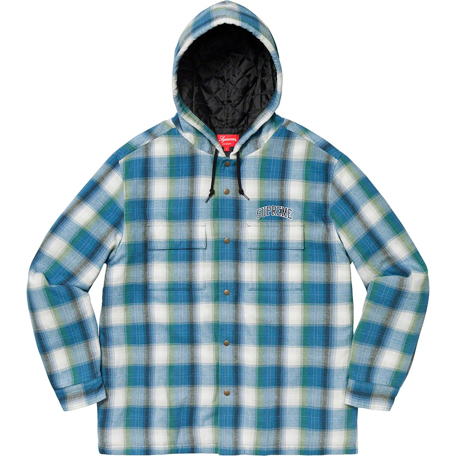 Supreme Quilted Hooded Plaid Shirt (FW19) - Blue - $138