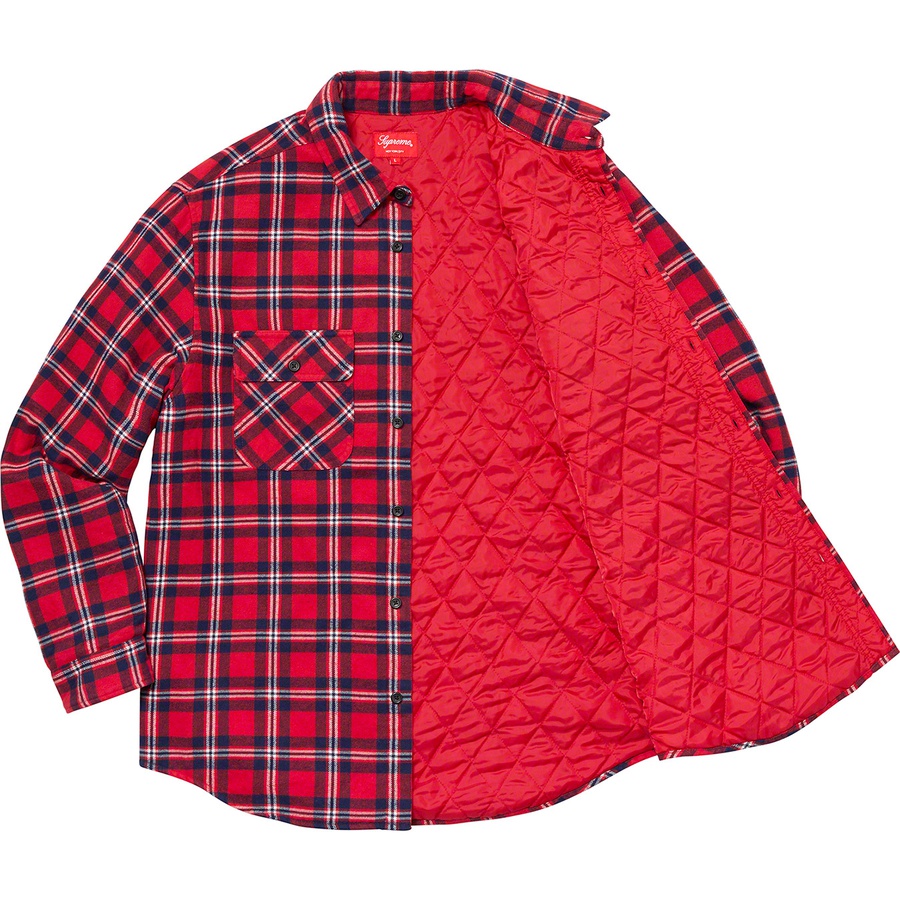 Supreme Arc Logo Quilted Flannel Shirt (FW19) - Red - $138