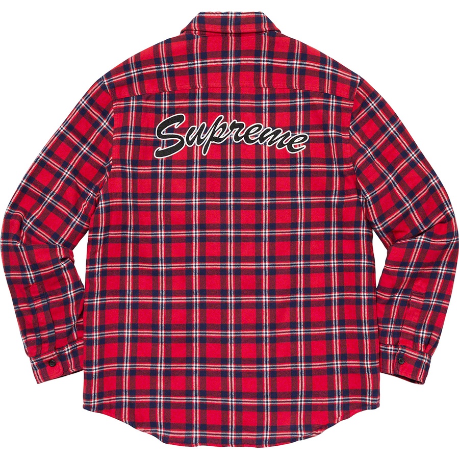Supreme Arc Logo Quilted Flannel Shirt (FW19) - Red - $138