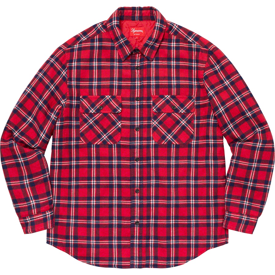 Supreme Arc Logo Quilted Flannel Shirt (FW19) - Red - $138