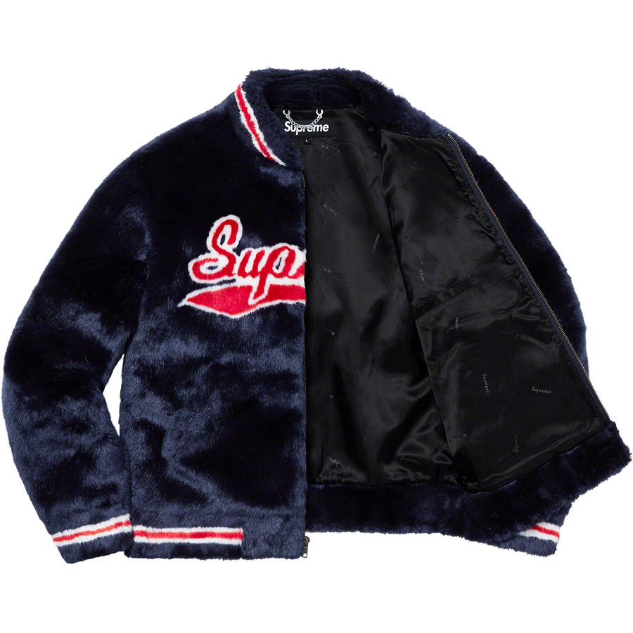 Supreme Faux Fur Varsity Jacket (SS20) - Navy - $398