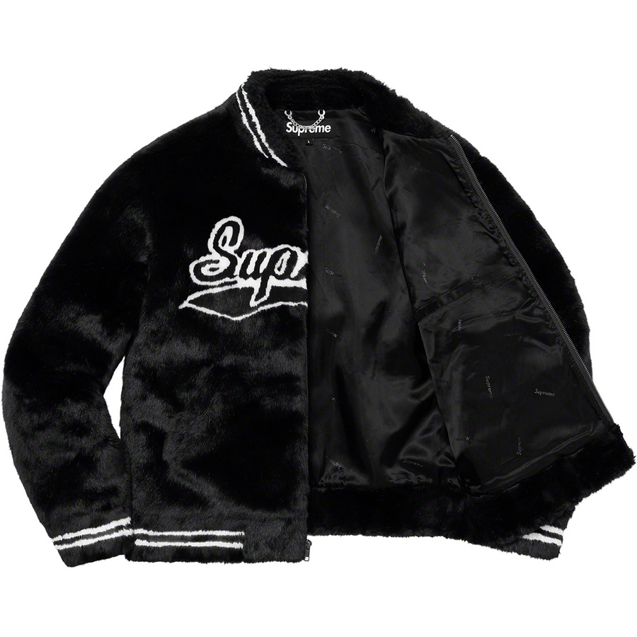 Supreme Faux Fur Varsity Jacket (SS20) - Black - $398