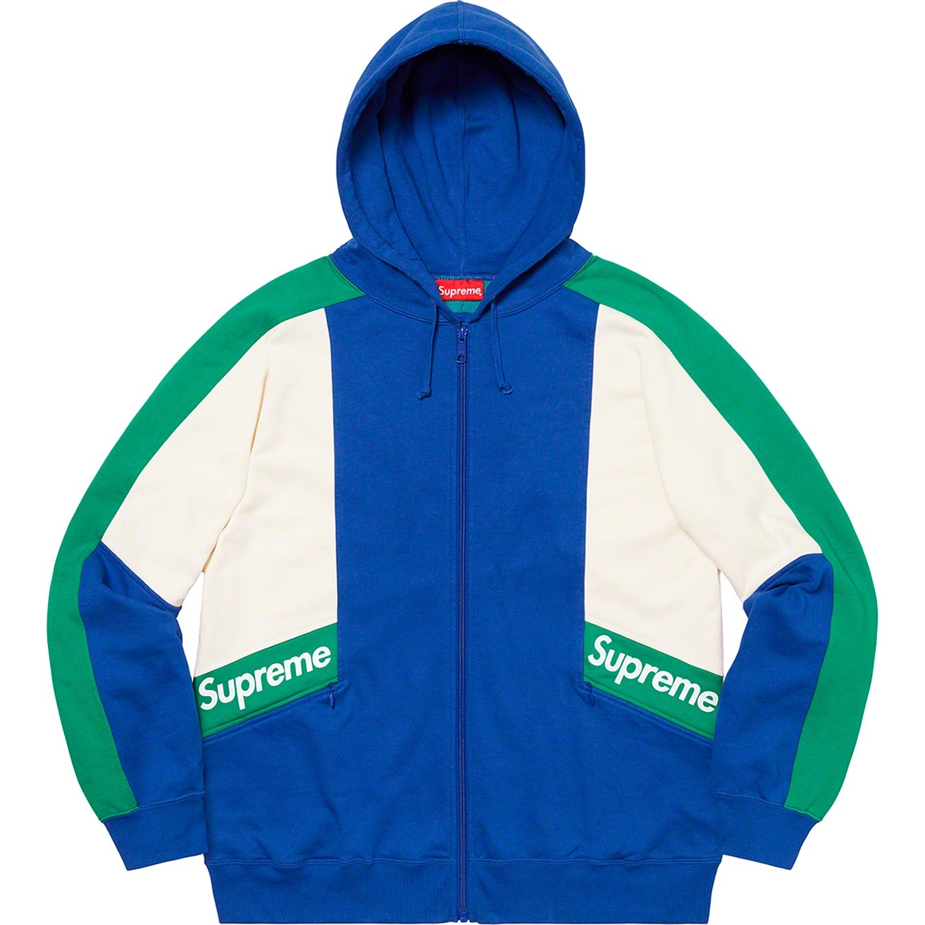 Supreme Color Blocked Zip Up Hooded Sweatshirt (SS20) - Royal - $158