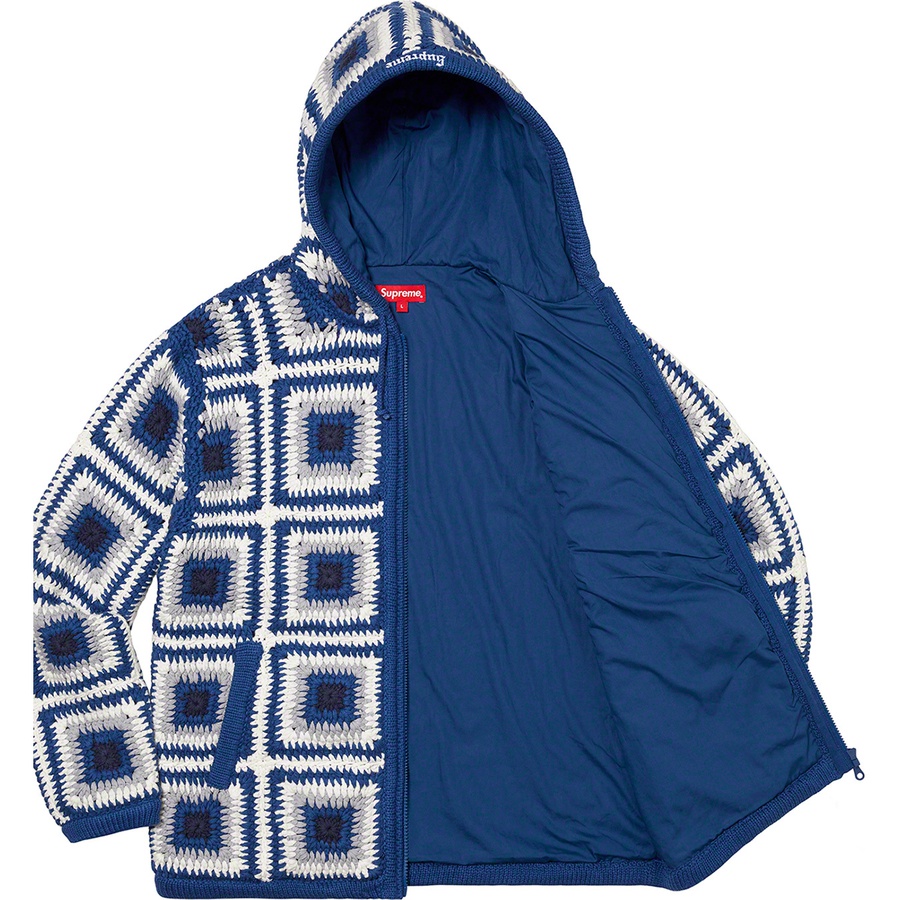 Supreme Crochet Hooded Zip Up Sweater (FW20) - Navy - $298